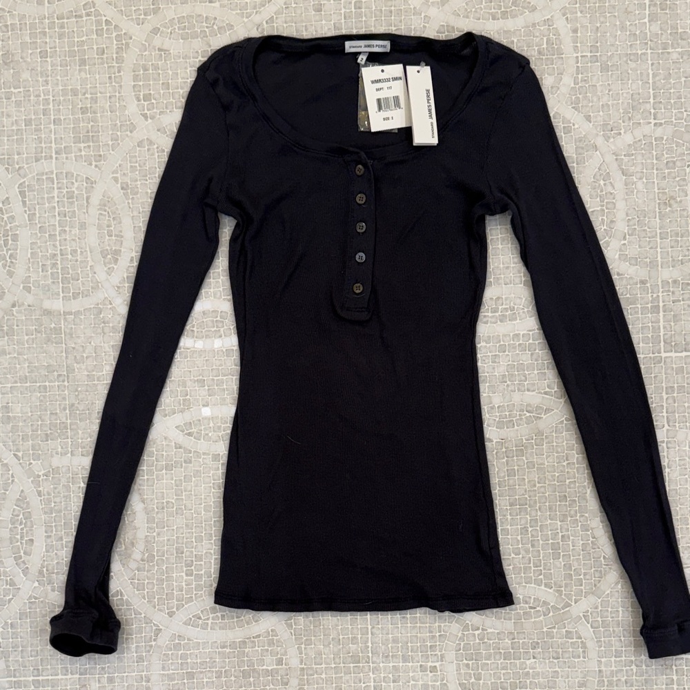 NWT James Perse Long Sleeve Scoop Neck Top Navy